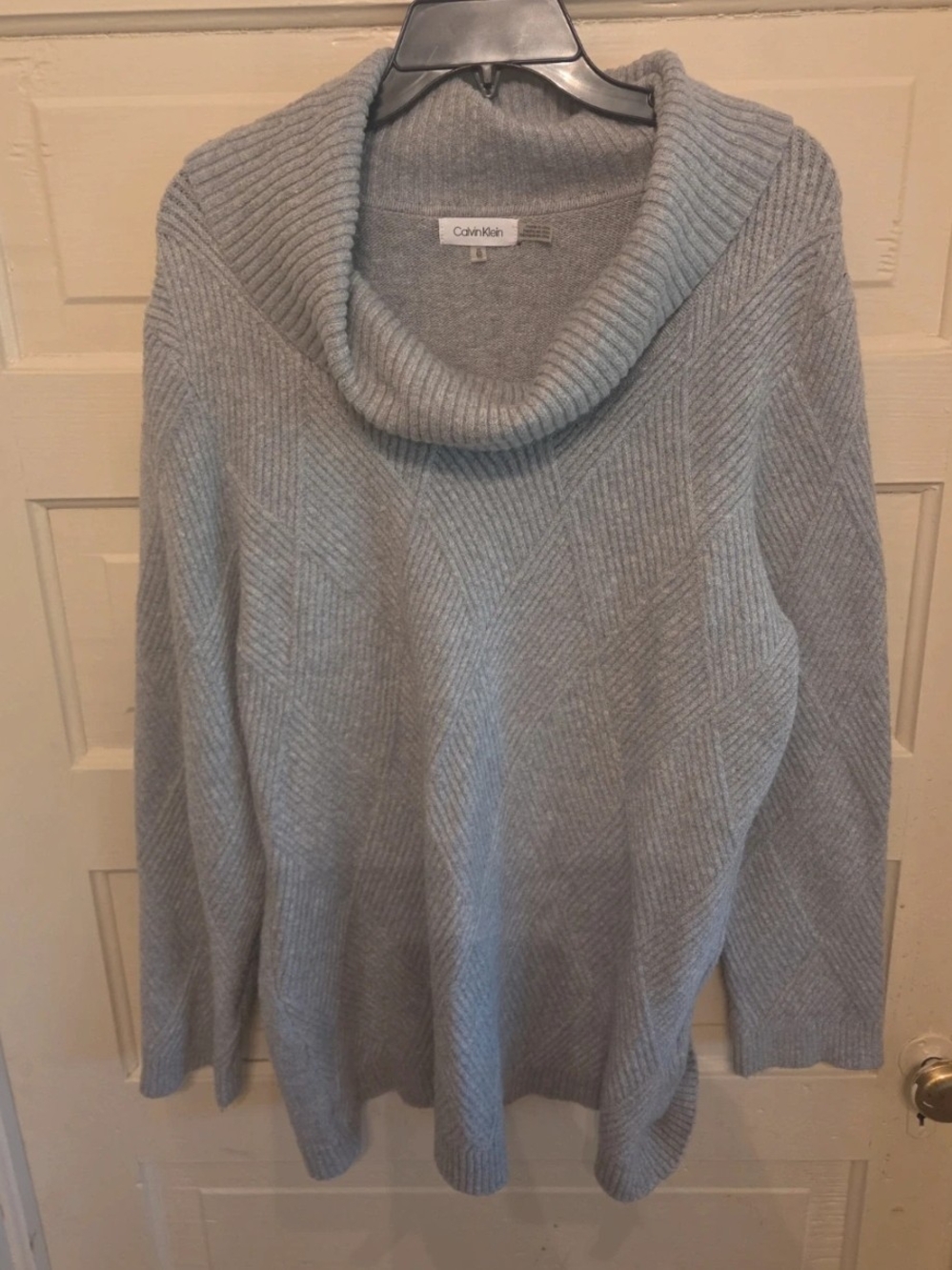 Calvin Klein Light Gray Ribbed Cowl Neck Sweater